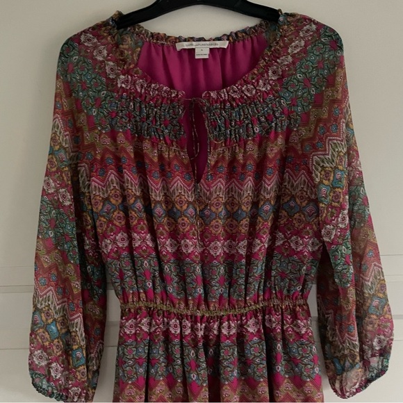 Diane Von Furstenberg Red Parry Silk Chiffon Blouson Aztec Stripe Dress 20209 - Picture 4 of 11